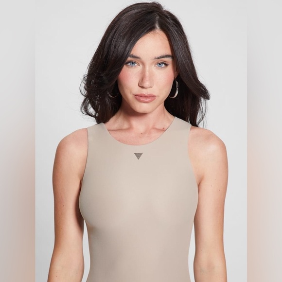 New Guess Beige Halter Bodycon Maxi Dress - Picture 4 of 5